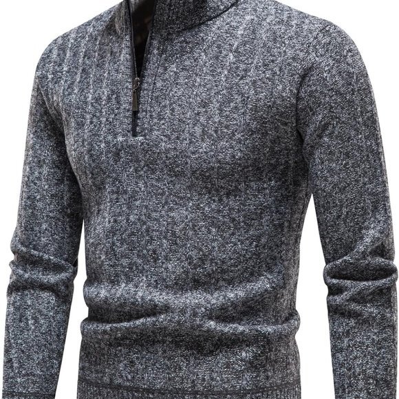 Quarter Zip Sweater Men's‎ Pullover Sweaters Knit Long Sleeve Sweater Men - Picture 7 of 7